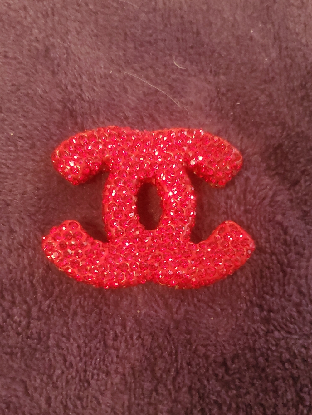 Red Crystal Interlocking CC Brooch - Designer Look.